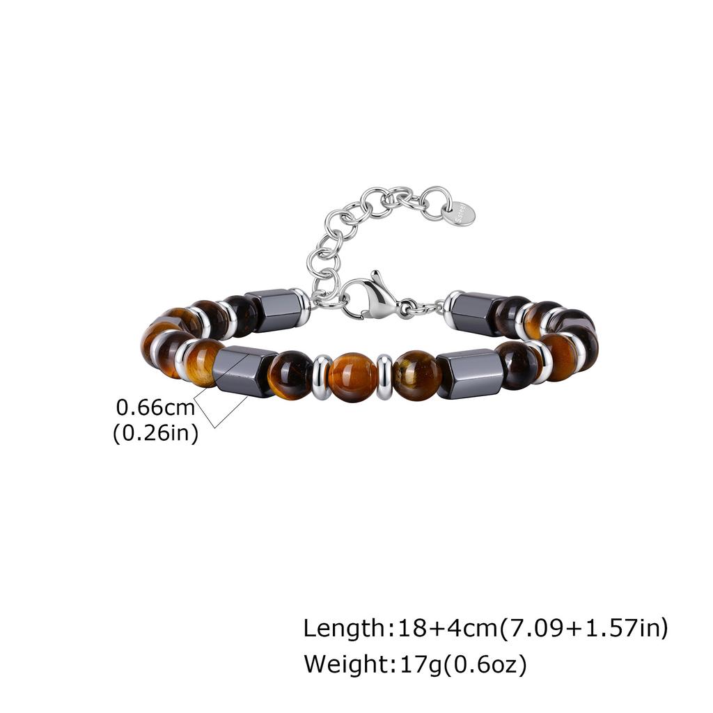 Trendy Unique Natural Stone Beaded Bracelet, Stainless Steel Chain Wristband Bracelet, Classic Tiger Eye Stone Jewelry for Men