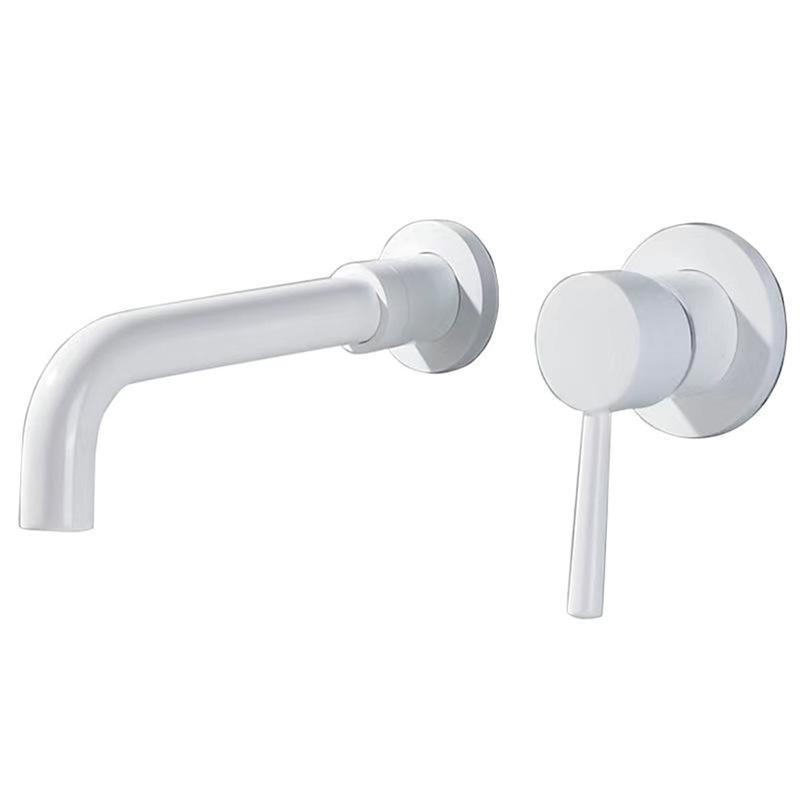 Brushed Nickel Wall-Mounted Basin Faucet with Brass Swivel Spout and Built-in Hot/Cold Controls