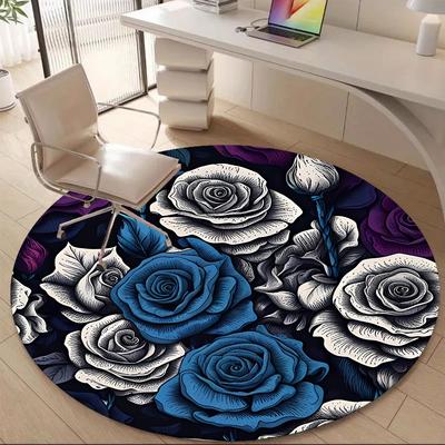 1 Stück Floraler Blumenstrauß Rosen Büro Runder Teppich, Indoor-Matte Geeignet Für Büro, Unter Bürostühlen Schlafzimmer Wohnzimmer Heimdekoration, Raumdeko, n44