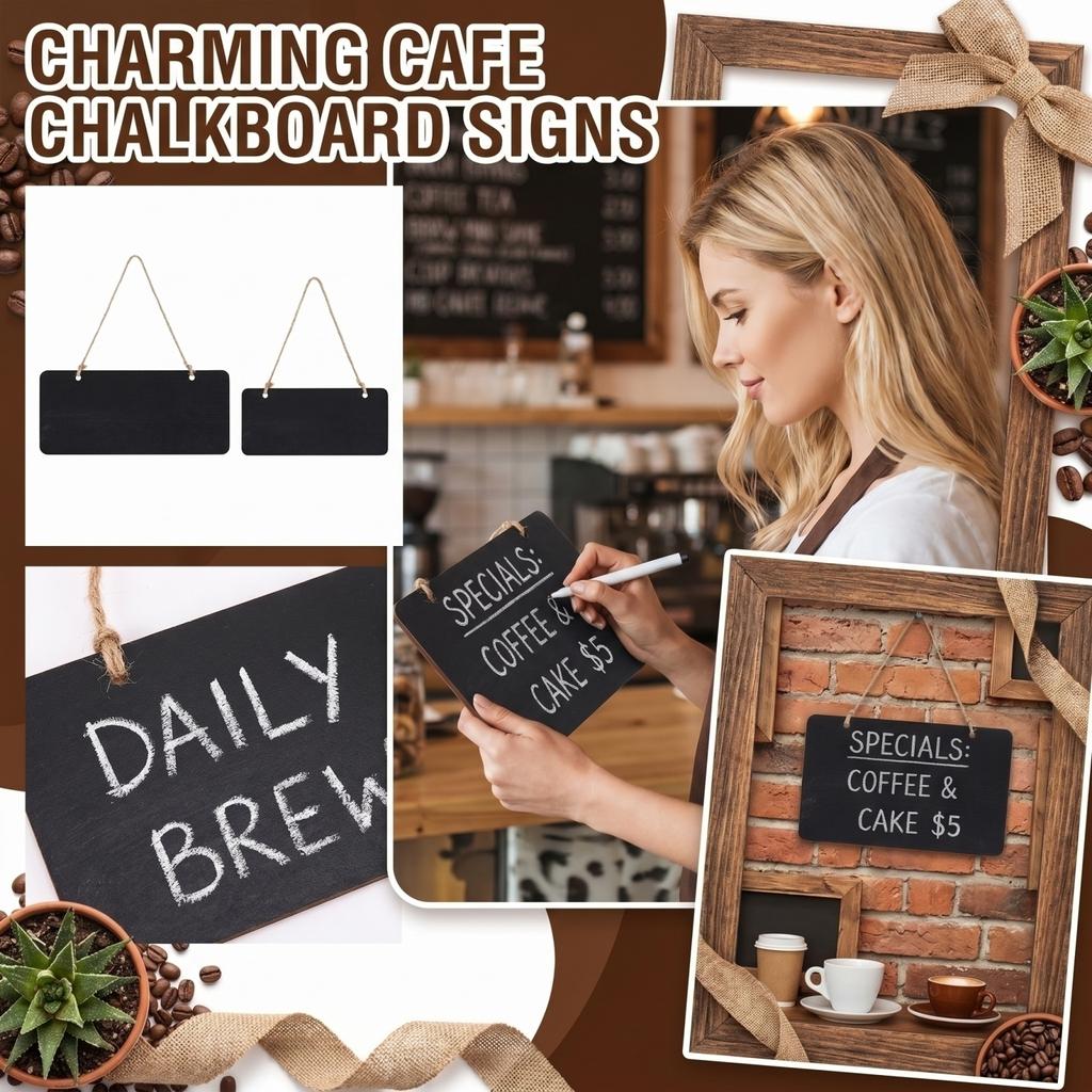 Hanging Chalkboard Sign for Cafe, Menu Board with Rope, Blackboard for Home or Restaurant Display and Messages