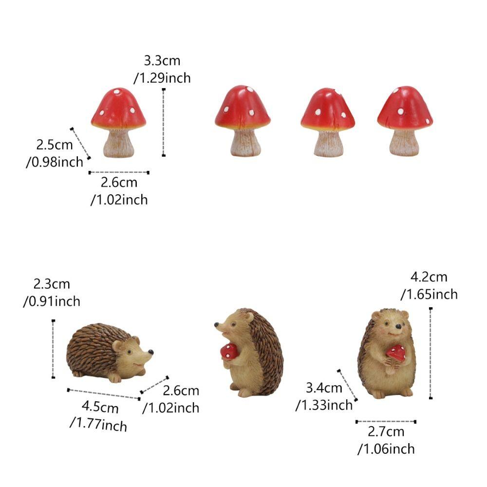 7pcs Cartoon Animal Sculpture Resin Garden Miniatures Figurine Hedgehog Mushroom Statue  Outdoor
