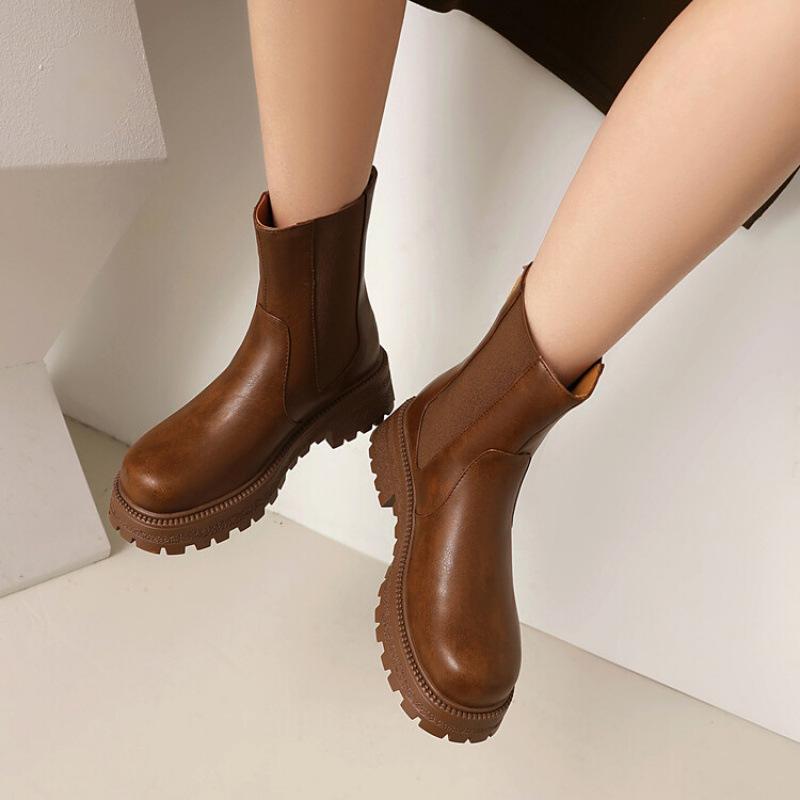 New women's fashion boots European and American large-size shoes platform sleeve rubber middle heel round head autumn and winter mid-tube boots