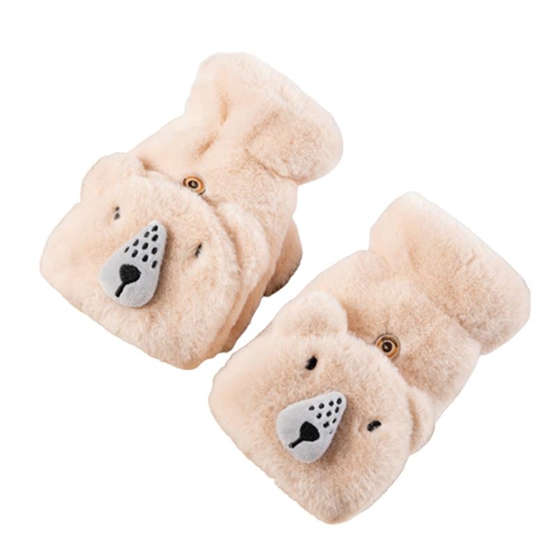 Cartoon Raccoons Shaped Convertible Gloves Winter Half Finger Mittens Stretchy Half Finger Gloves with Top Cover for Men
