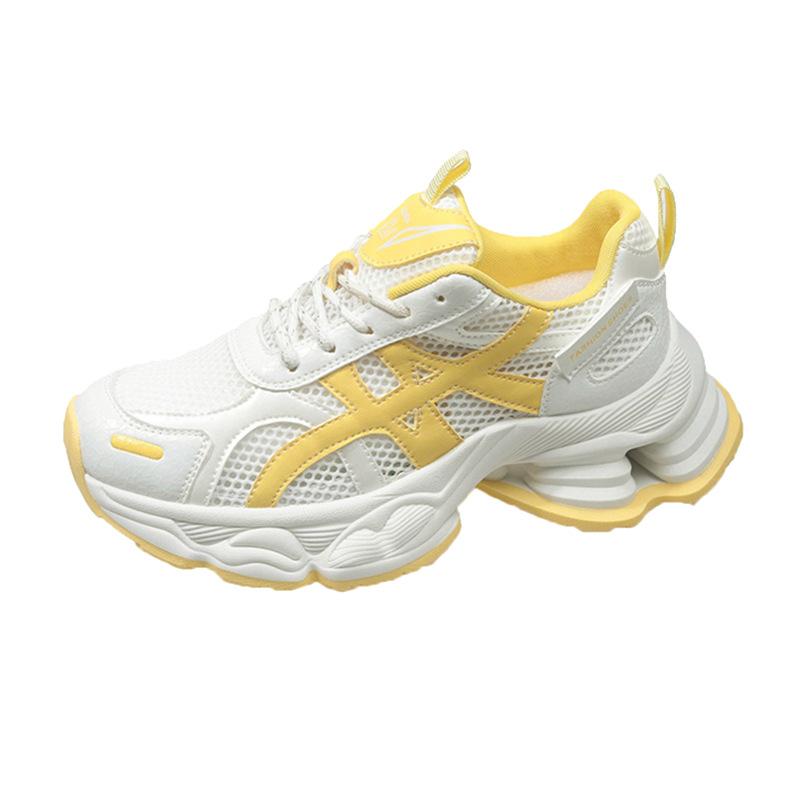 Korean Version of Versatile Platform Dad Shoes 2025 New Soft Leather Single Net Breathable Women's Inner Height-increasing Sports and Leisure Shoes