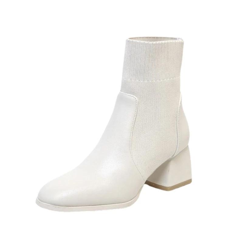 High Heels Autumn Winter Stretch Knitting Retro Ankle Boots Female Sock Boots Mujer Botas Altas Plataforma Mujer