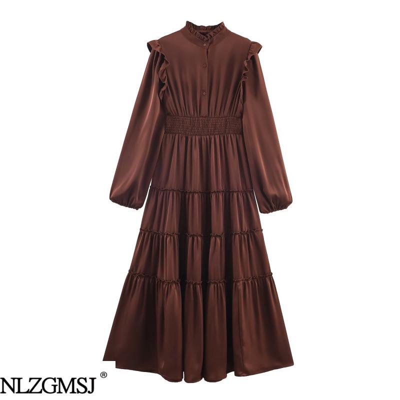2026 Spring Arrival: Elegant Satin Waist-Cinching Long Dress Medium