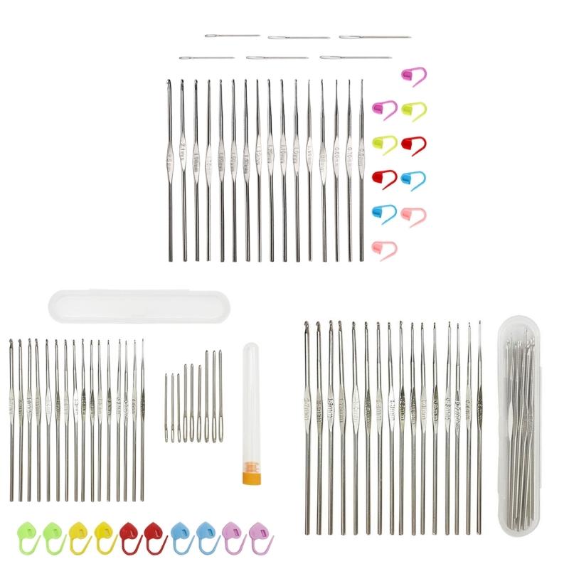16/32/37Pcs Stainless Steel Crochet Hook Big Eye Knitting Needle Knitting Markers Set with Case for Crochet Hobbyist
