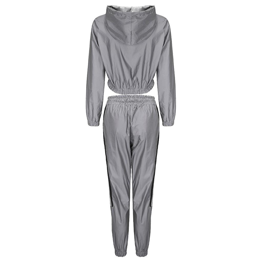 Frauen Casual Reflektierende Spleißen Set Langarm Crop Tops + Hosen