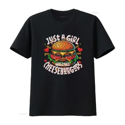 Just a Girl Who Loves Cheeseburgers Funny Pun T Shirt Foodie Lover Fast Food Restaurant Girlfriend Vintage Washed