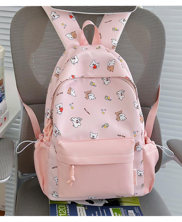 Schoolbag Cream Light Yellow Full Print Cartoon Bear Backpack Healing Department Vitality Girl Campus Student Party Class Backpack