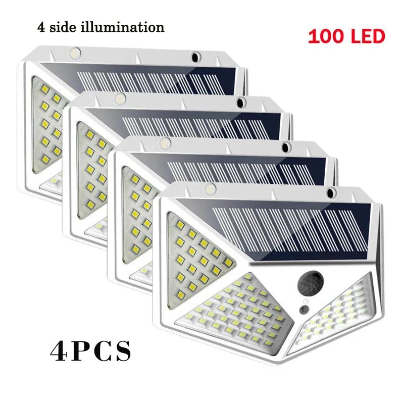 100 LED Solar Wall Lights Outdoor Solar Lamp Waterproof Motion Sensor Powered Sunlight Street Lantern for Garden Decoration