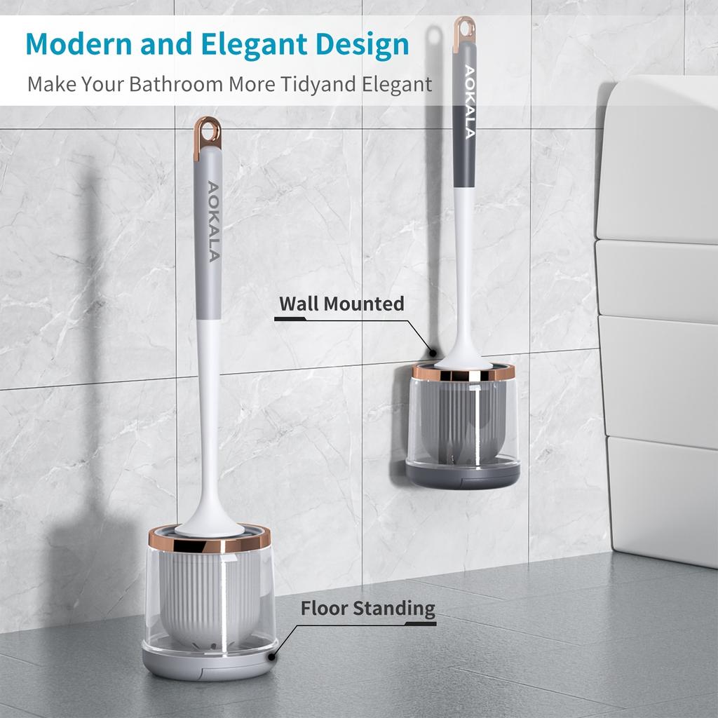 Silikon-Toilettenbürsten- und Halter-Set mit langem Griff, Tiefenreinigungs-Schüssel-Schrubber, rutschfester Basis, ergonomisches Design für Badezimmerhygiene