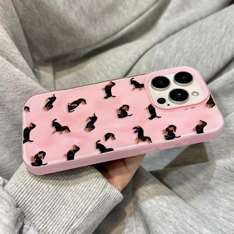 Dachshunds Pattern Soft Silicone Phone Case For iPhone 17 Air 16 15 14 13 12 11 Pro Max Plus Wrinkle Texture Cover