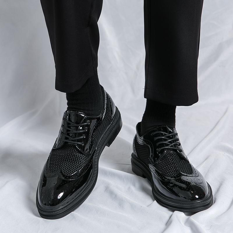 Elegant Men's Patent Leather Oxfords Shoes Pointed Toe Lace Up Formal Shoes for Wedding Business Party Flats Office Dress Shoes