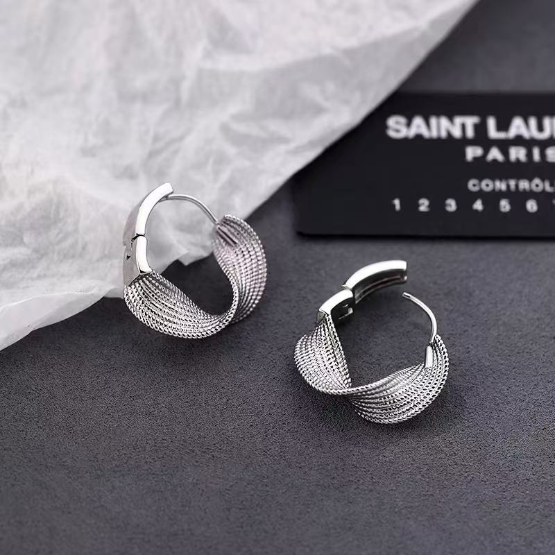 Real 925 Silver Twisted Hoop Earrings For Women Trendy Fine Jewelry Advanced Accessories