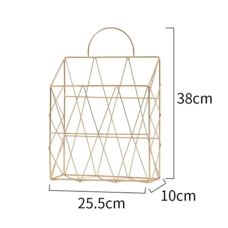 1 Pcs Wall-mounted Decorative Rack Storage Bag Wrought Iron Gift Basket Simple Newspaper Sundries Storage Basket