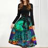Dámské ležérní módní šaty s potiskem Halloweenu, kulatým výstřihem a vintage stylem