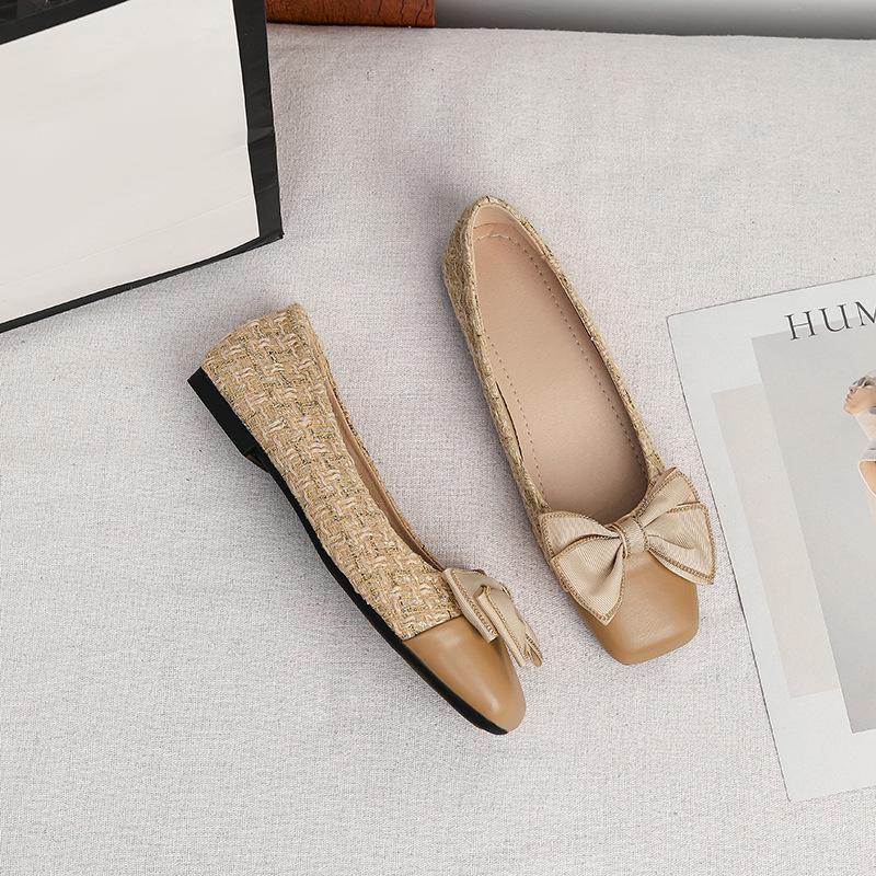 Women's Casual Ballet Flats Square Toe Ballerina Flats Shoes Comfortable Office Work Shoes With Bowknot Driving Flats for Women Non-Slip Dressy Shoes