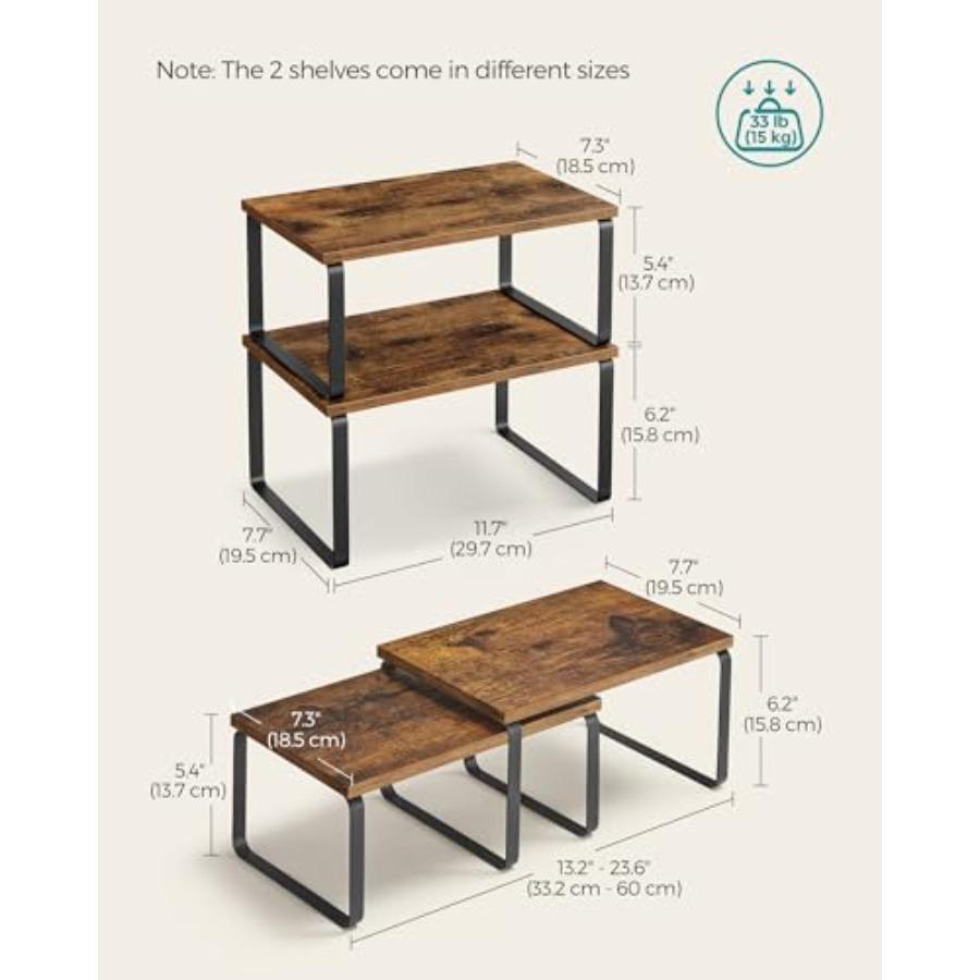 Cabinet Organizer Shelf Set of 4 Kitchen Counter Shelves Kitchen Storage Spice Rack Stackable Expandable Metal and Engineered W
