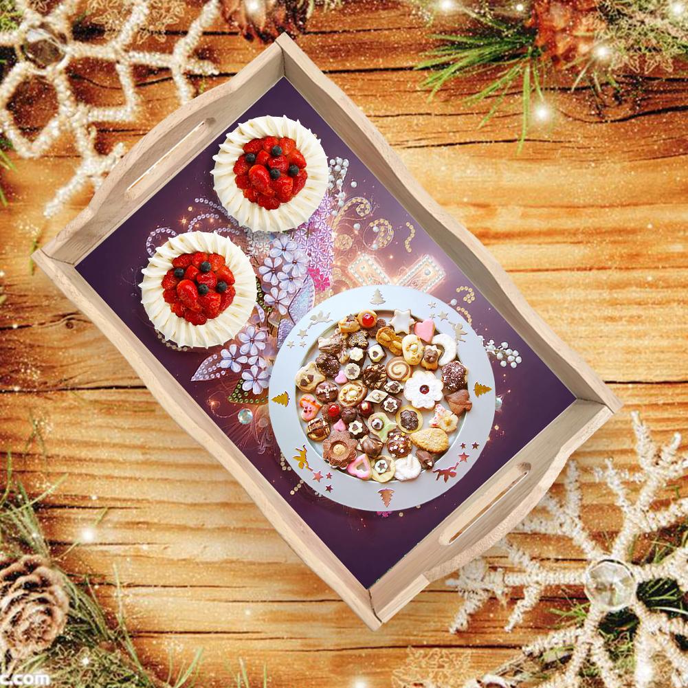 Diamond Painting Wooden Tray with Handle Diamond Art Painting Wooden Serving Tray Serving Platter for Home Dining and Parties