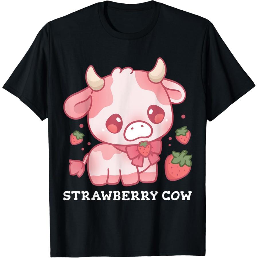 Strawberry Cow Kawaii Anime Strawberry Milk for Girls Women T-Shirt XXXXXL чёрный