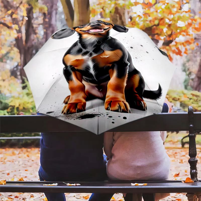 1pc Cute dog pattern Umbrella Portable Folding Umbrella Iron Frame Hole Bone Structure Outdoor Home Umbrella