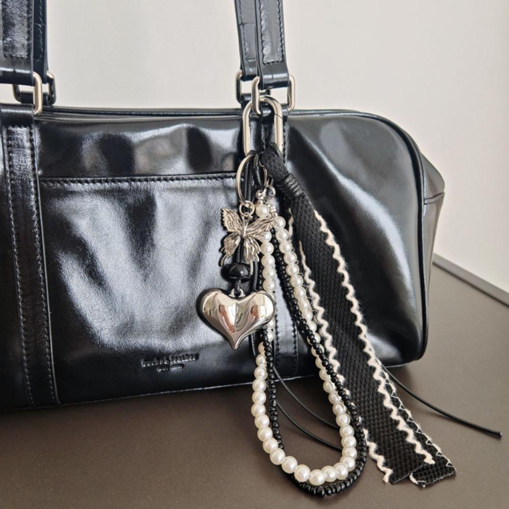 Fashion Ribbon Heart Beaded Keychain & Backpack Pendant - Stylish Braided Rope Decorative Gift