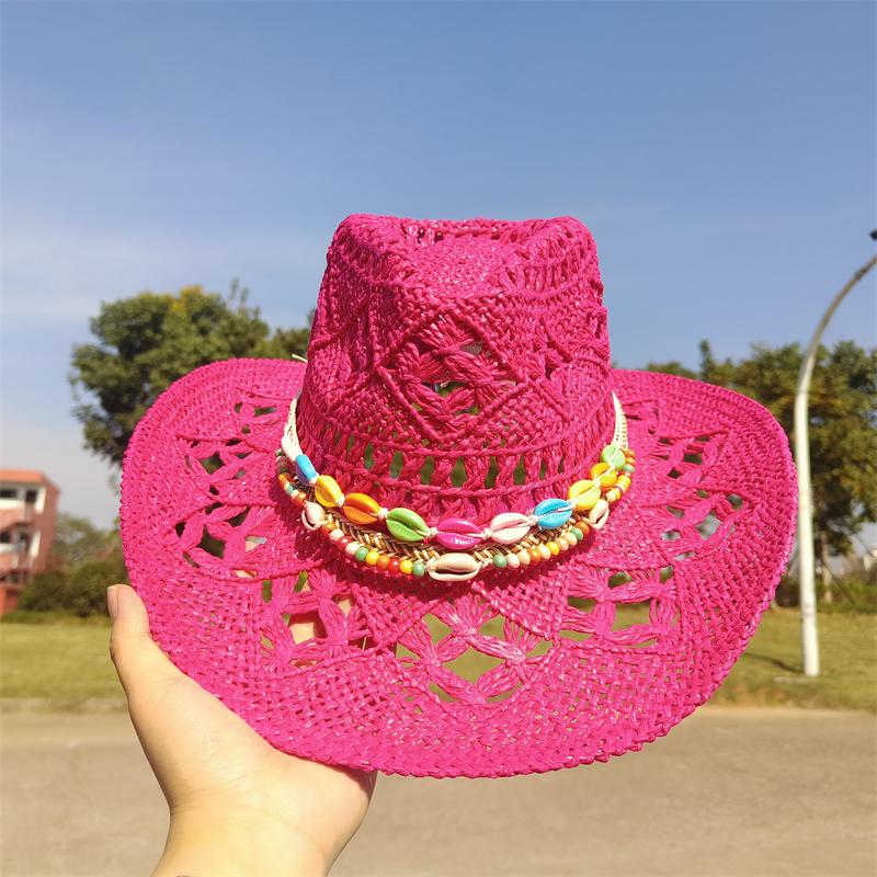Cowboy Straw Hat for Women Fashion Seashell Straw Cowboy Hat Beach Summer Cowboy Sunshade Jazz Hat Sombrero Vaquero Hombre