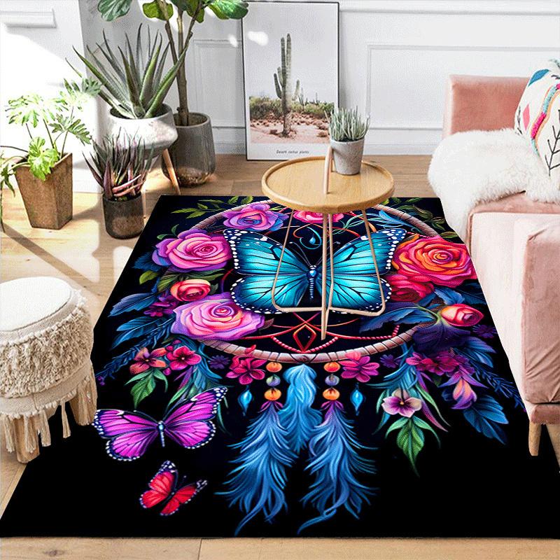 1pc Butterfly Dream Catcher Design Indoor Area Rug - Soft, Anti-Slip, and Durable Gaming Room Decor for Bedroom