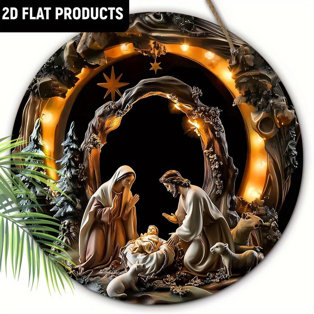 

5 шт. Рождественский декоративный деревянный круглый знак, семья Иисуса, дизайн Рождества - художественный декоративный венок для стены, комнаты, дома, бара, многоцелевой 5pcs