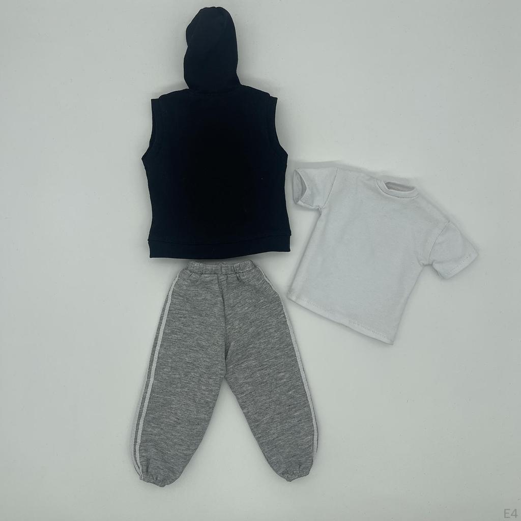 3 Pieces 1/6 Men Sleeveless Hoodie Pants Short Sleeve, Handmade Doll Clothes, Fashion Cloth Costume