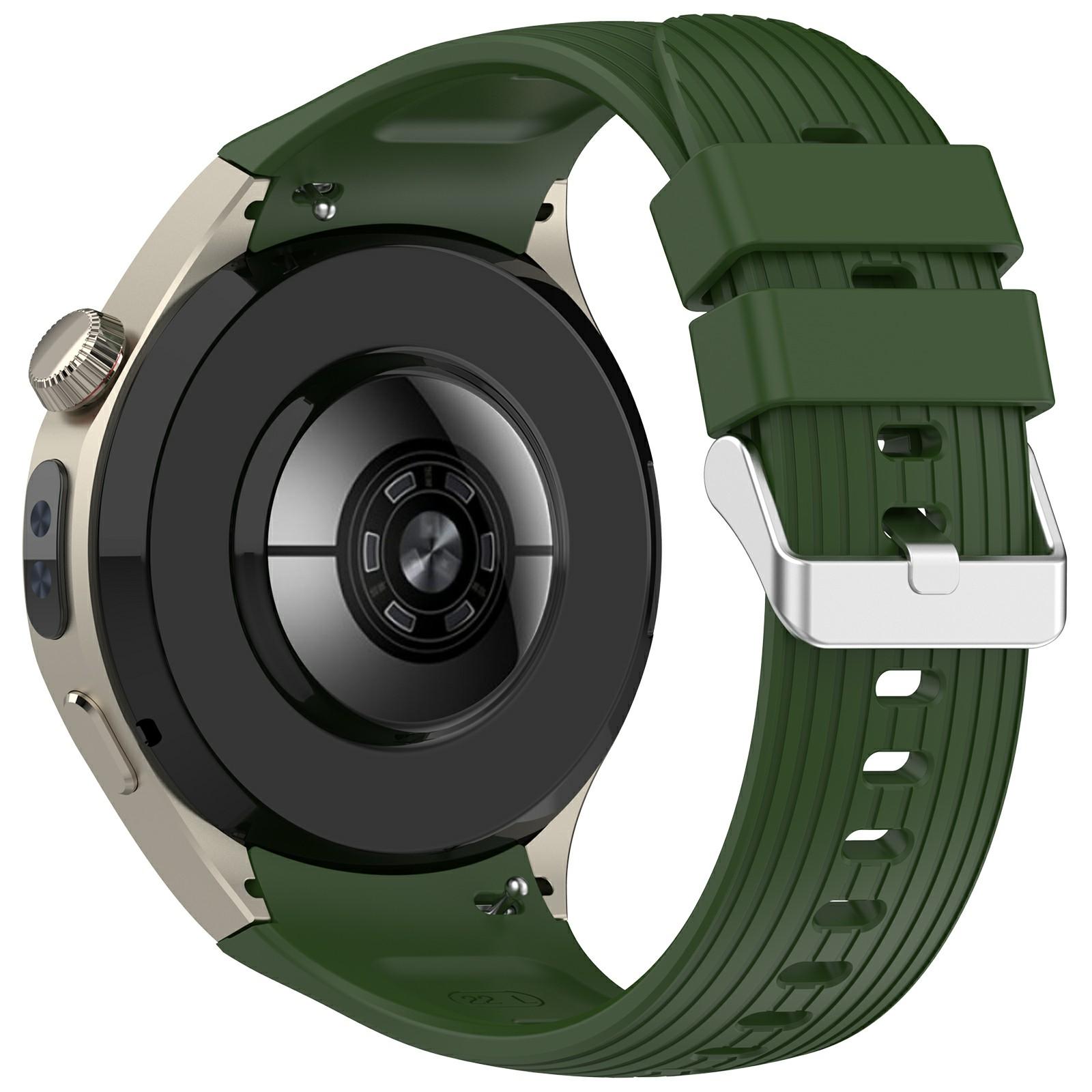 

For Huawei Watch 5 42mm Striped Silicone Adjustable Watch Band Solid Color Soft Wristband Army Green