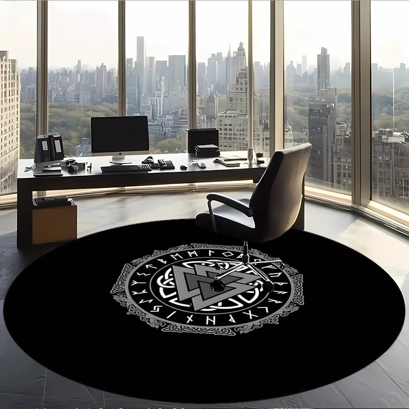 Valknut (1) Round Office Rug Decorative Floor Rug for Office Bedroom Living Room and Home Space