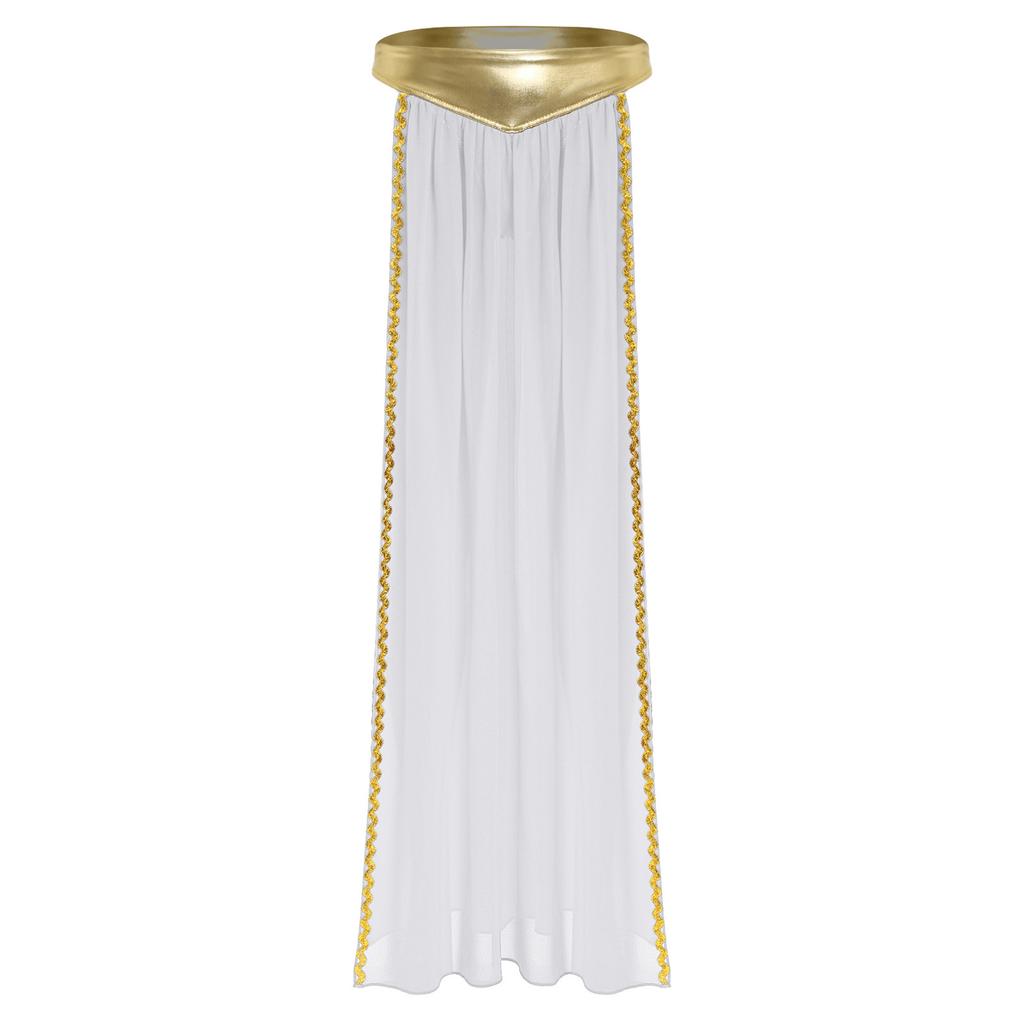 Costume da Regina Antica da Donna Slip Gonna in Chiffon Spacco Laterale Metallizzato Riflettente Rifiniture Dorate Outfit di Halloween