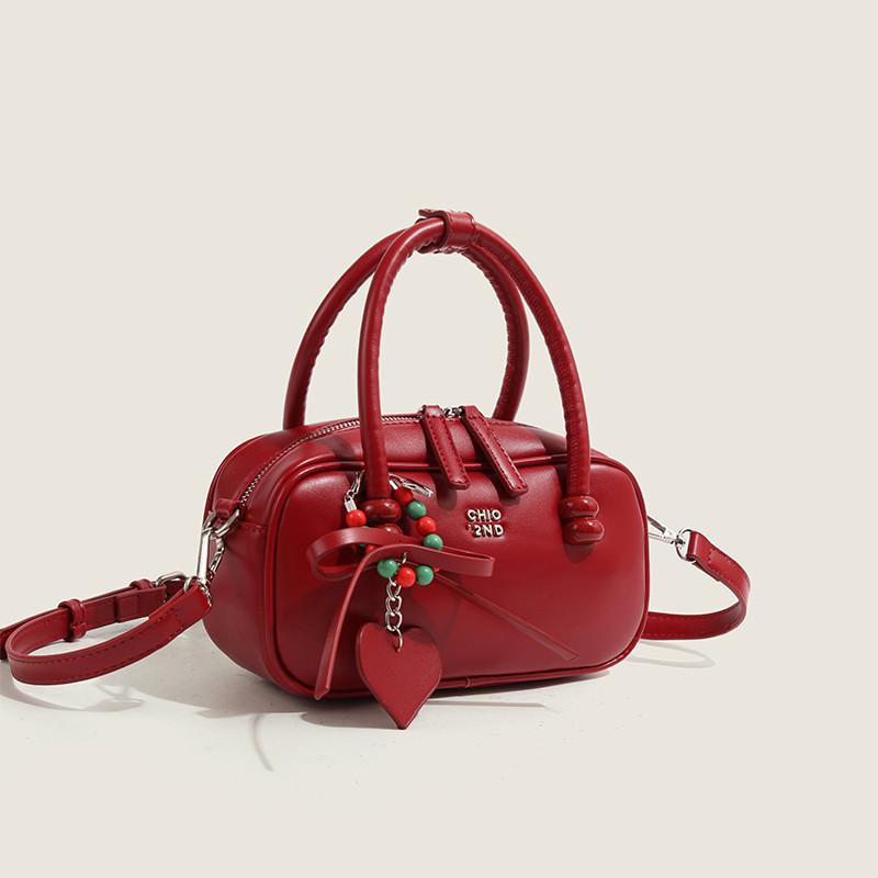 

High Street Red Wedding Handle Messenger Bag Women New Pu Leather Chic Y2k Hand Bag Purse Female Casual Crossbody Bags Aesthetic 22X11X7CM бордовый