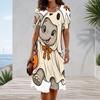 Women Plus Size Round Neck Short Sleeve Halloween Sloth Printed A Line Dress