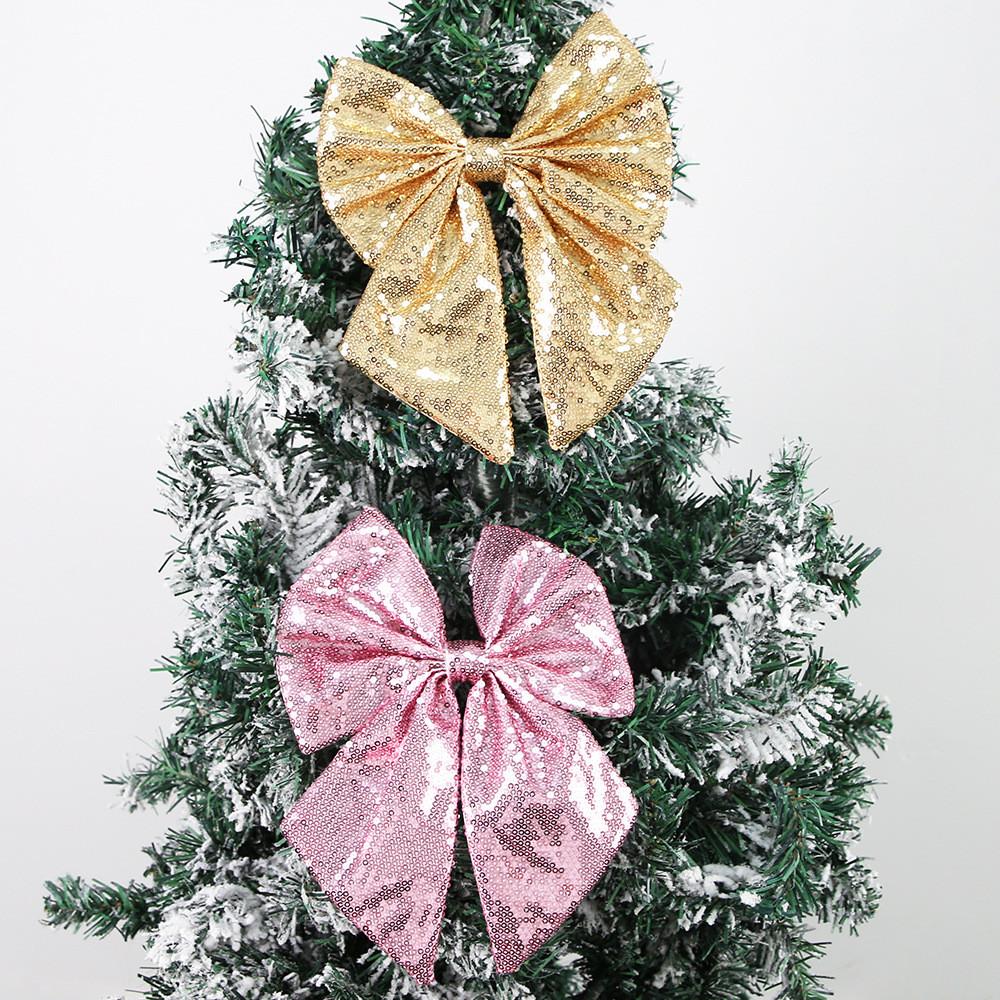 Sequin Christmas Elegant Bow Ornaments For Vibrant Holiday Decor Parties And