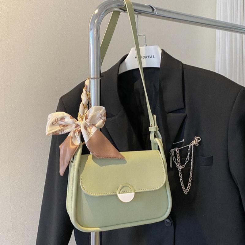 Fashion Minimalist Flap Crossbody Bag Faux Leather Handbag with Detachable Scarf Charm for Women Daily Work Shoulder Purse