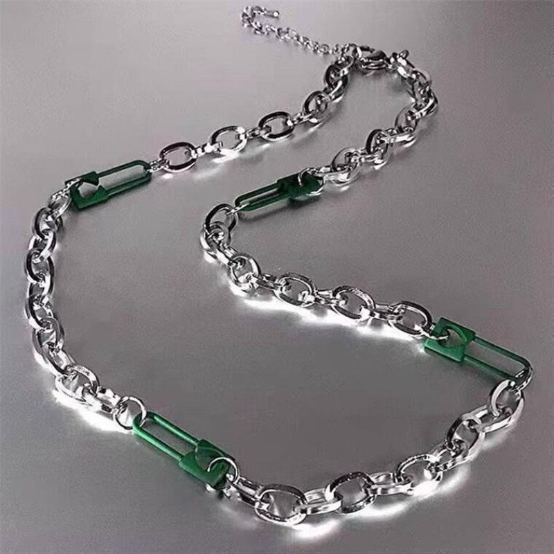 Green Pin Necklace Women s and Men s Trendy New Hip Hop Cold Wind Niche Sweater Sweater Chain Accessories