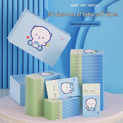 50 Pack Portable Baby Hand & Mouth Cleaning Wet Wipes - Disposable, Individually Wrapped Tissue