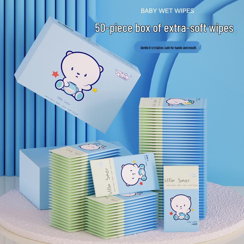 50 Pack Portable Baby Hand & Mouth Cleaning Wet Wipes - Disposable, Individually Wrapped Tissue