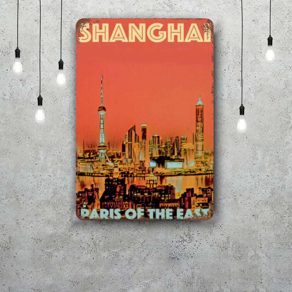 shanghai Vintage Tin Sign Home Decor Wall Decor Art Wall Mural Room Decoration Decor Retro Metal Sign Plate Bar Posters
