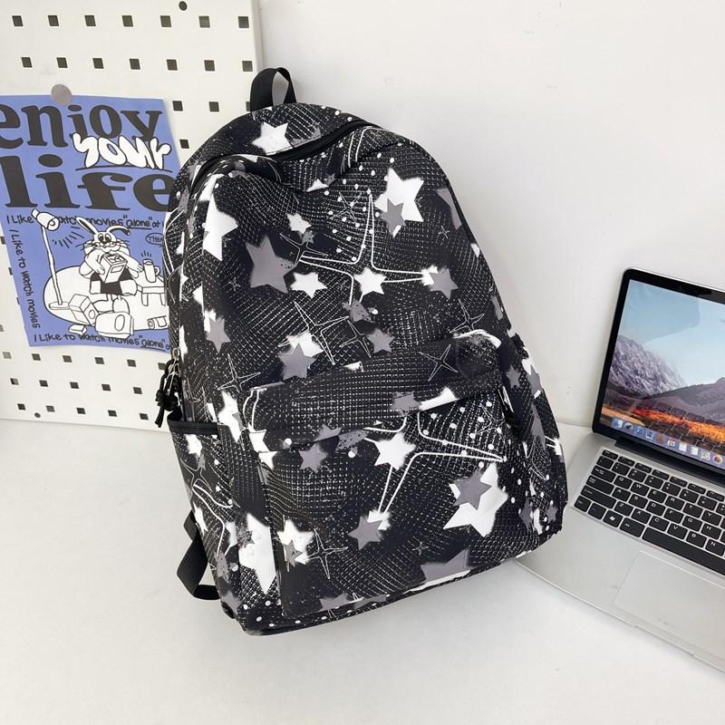 Schoolbag Casual Backpack Female Versatile Star Printed Student School Bag Female Couple Commuter Travel Backpack