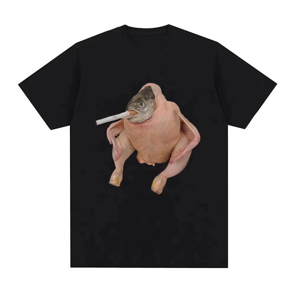 Fish Face Chicken Smoking A Cigarette Meme T Shirts Funny Unisexs Women Clothing Harajuku TShirt Harajuku Oversized T Shirt