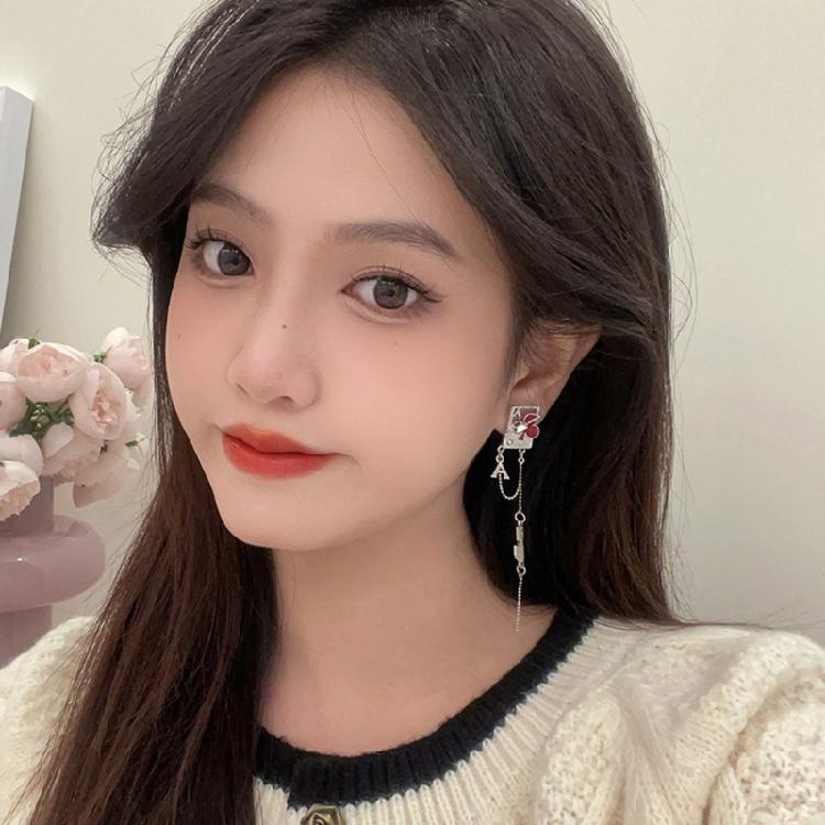 Trendy Long Tassels Earrings with Playing Cards Sweet Temperament Earring Accessories Fashion Jewelry for Women Girls