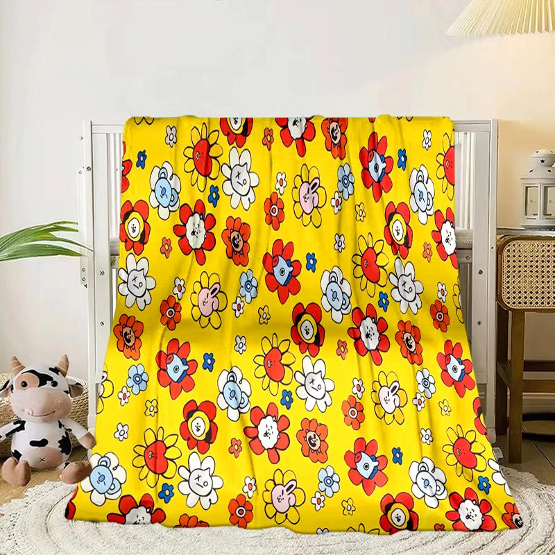 Colorful Cartoon kpop Blanket Flannel Blanket for bed, sofa, Camping, Hiking, Picnic Essentials, gift for family Fan gifts