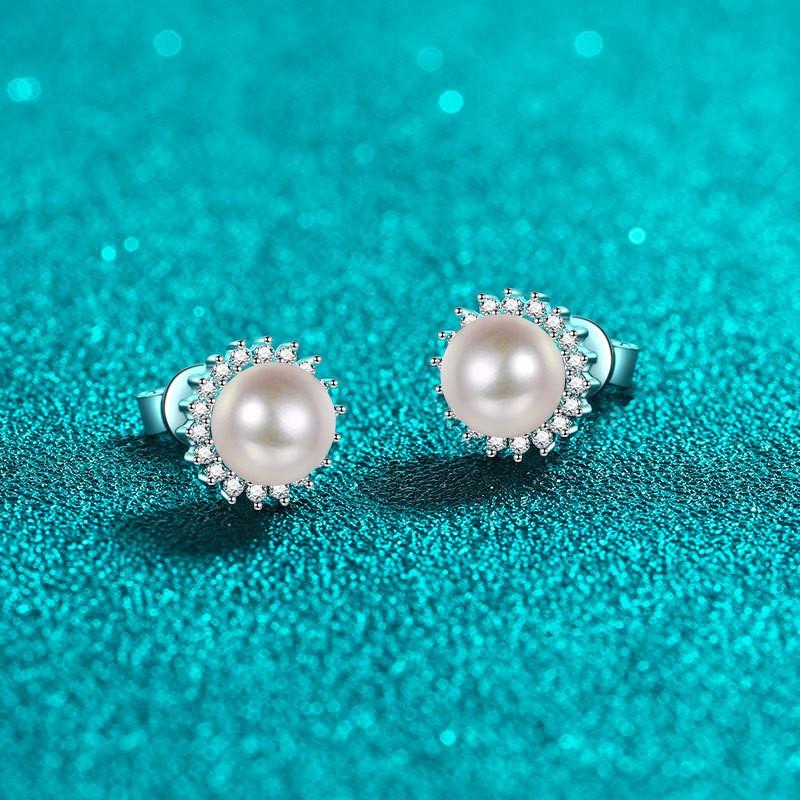Sterling Moissanite Pearl Earrings Sunflower Drop Women Minimalist Elegant Fashion Jewelry