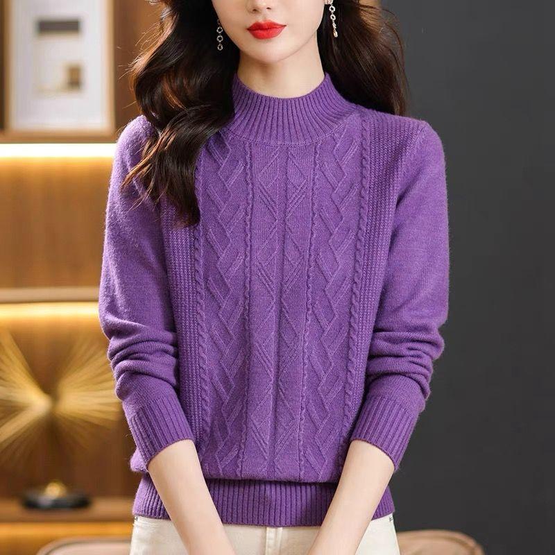 Pletený svetr s výstřihem, ležérní jednobarevný minimalistický svetr na podzim a zimu, dámské oblečení