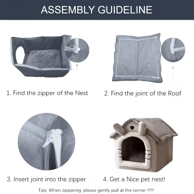 Cozy Pet House for Indoor Cats and Small Dogs, Removable Washable Pet Bed House with Soft Cushion, Warm Winter Pet Sleeping Nest