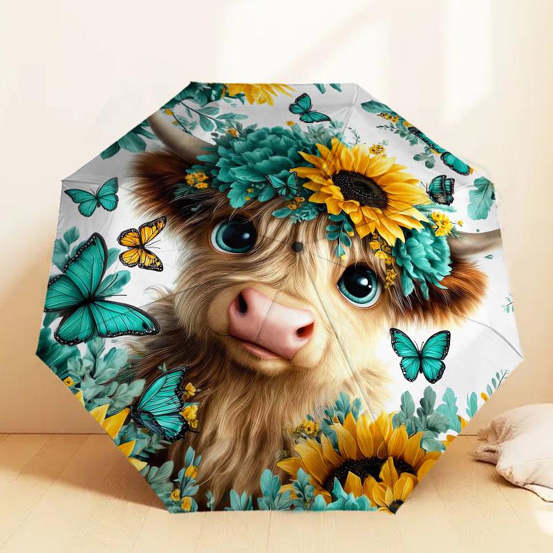 

1pc Butterfly Cow Pattern Umbrella Design Automatic Opening and Closing Umbrella, High-quality Travel Umbrella, c1128055